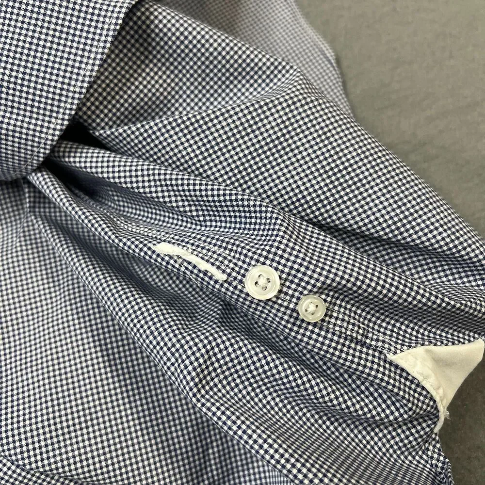J.Crew Ludlow Dress Shirt Men Size 16 White Navy Gingham Check Classic Button-Up